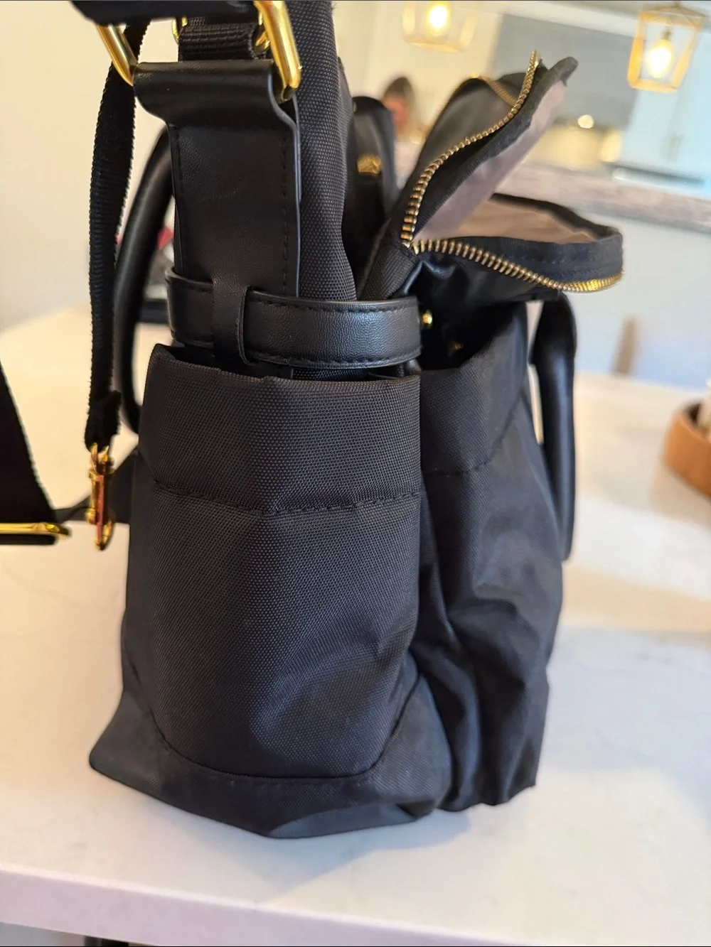 Skip Hop Black Baby Diaper Bag Tote with Gold Accents